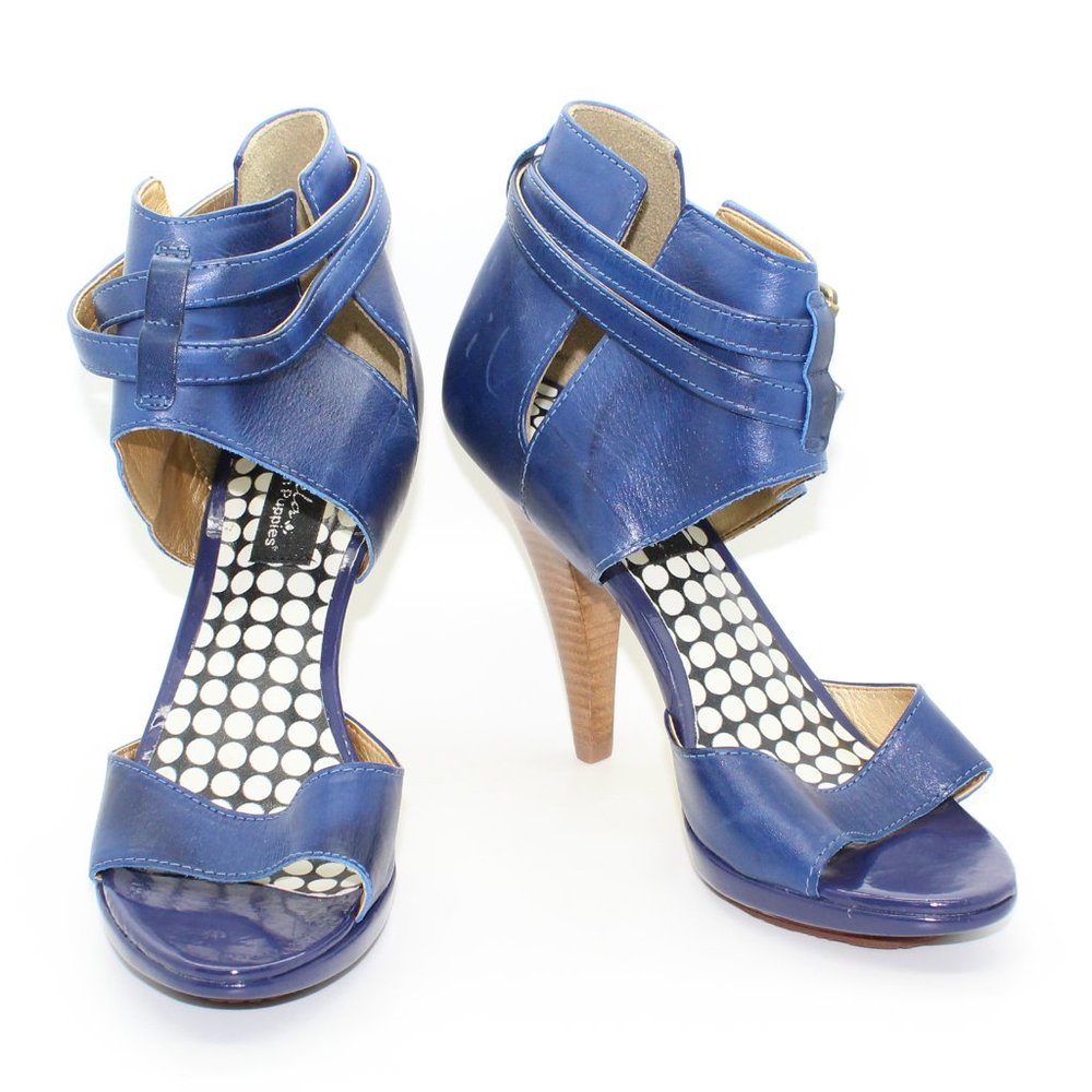 HUSH PUPPIES Leather Open Toe Ankle Strap Blue Shoes - NWOT